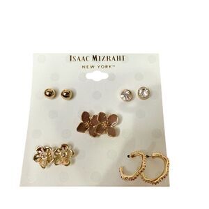 Isaac Mizrahi 5 Pairs Gold Earrings Set Versatile Floral Classic fashion sale